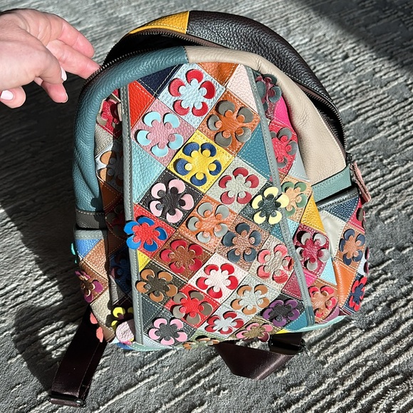 Multicolor 100% european leather flower backpack - Picture 5 of 6